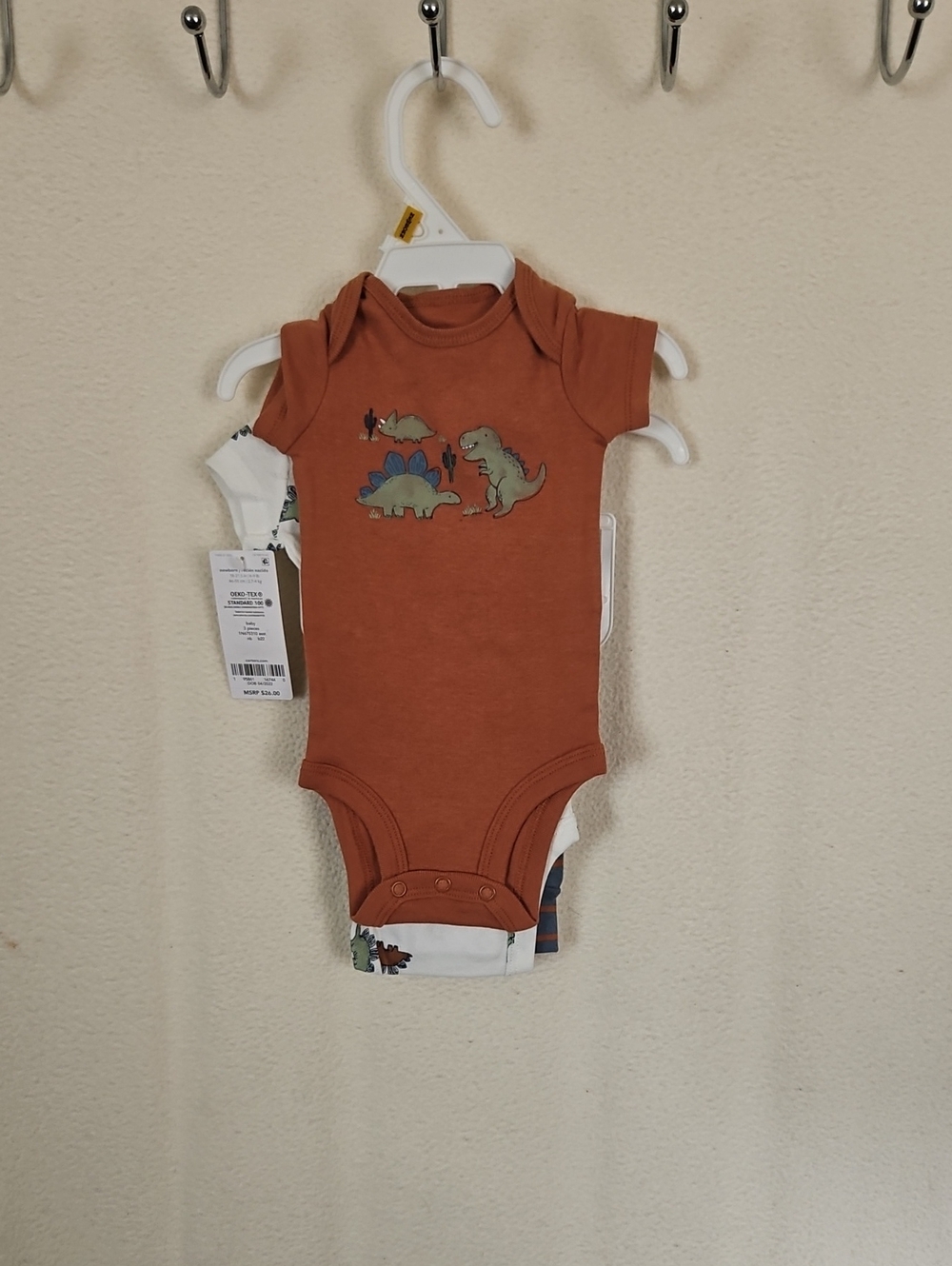 3pc Rust Dino Graphic Baby Two-Piece Bodysuit And Pants